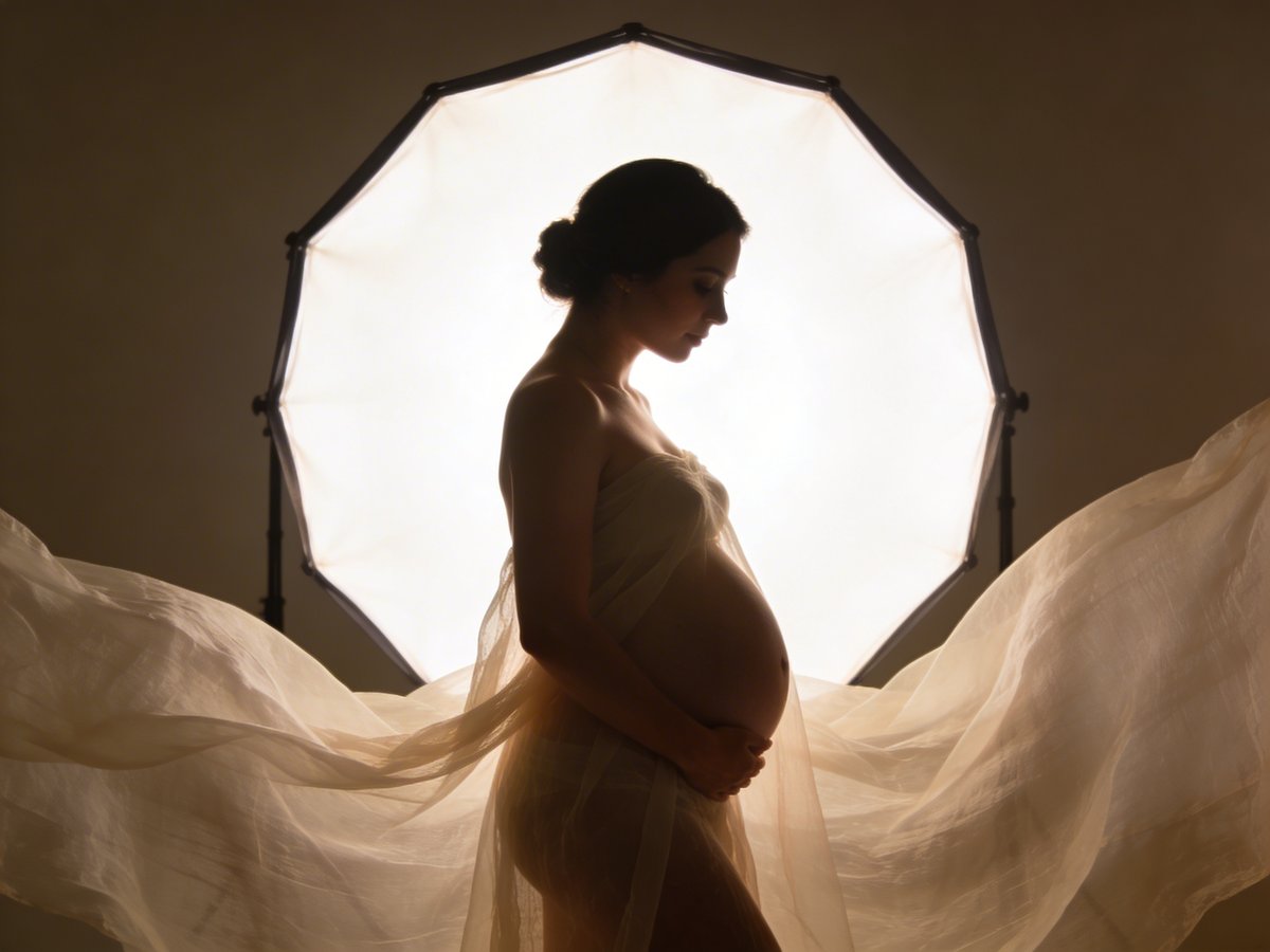 Urval av flytande klänningar och kläder lämpliga för gravidfotografering